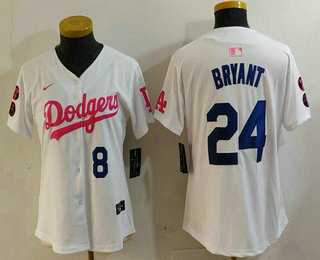 Womens Los Angeles Dodgers #8 24 Kobe Bryant Number White Pink With Patch Limited Stitched Jersey